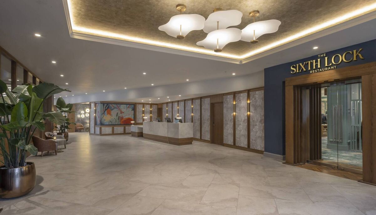 The lobby at the hotel is particularly spacious. 