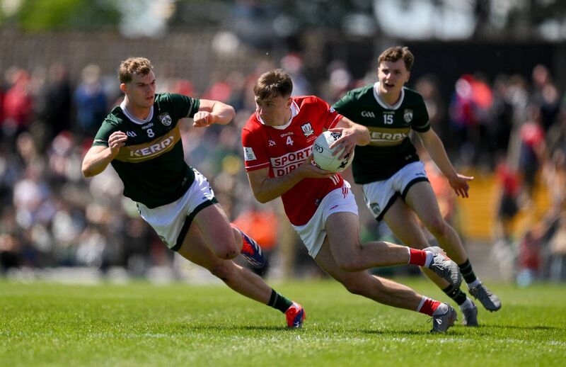Seán Meehan of Cork in action against Mark O'Shea and Keith Evans of Kerry. Picture: Brendan Moran/Sportsfile Seán Meehan of Cork in action against Mark O'Shea and Keith Evans of Kerry. Picture: Brendan Moran/Sportsfile