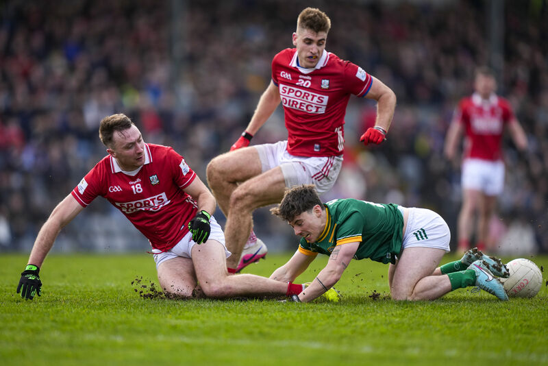 James Conlon of Meath and Ian Maguire and Seán Meehan of Cork in action. Picture: James Lawlor/INPHO James Conlon of Meath and Ian Maguire and Seán Meehan of Cork in action. Picture: James Lawlor/INPHO