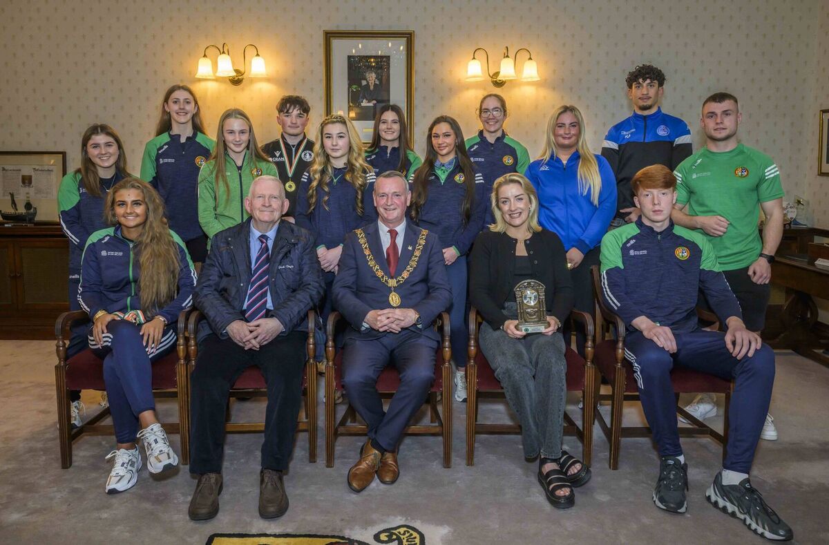 Cork's amateur boxers who have represented Ireland internationally in recent years pictured with Lord Mayor Fergal Dennehy and Michael O’Brien, President Of Cork County Boxing Board, at a reception in their honour at Cork City Hall. Picture: Doug Minihane