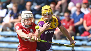 <p>Cork's Stephen McHugh and Wexford's Bobby Murray tussle for the sliotar during Saturday's Electric Ireland All-Ireland MHC preliminary quarter-final at FBD Semple Stadium. Picture: Eddie O'Hare</p>
