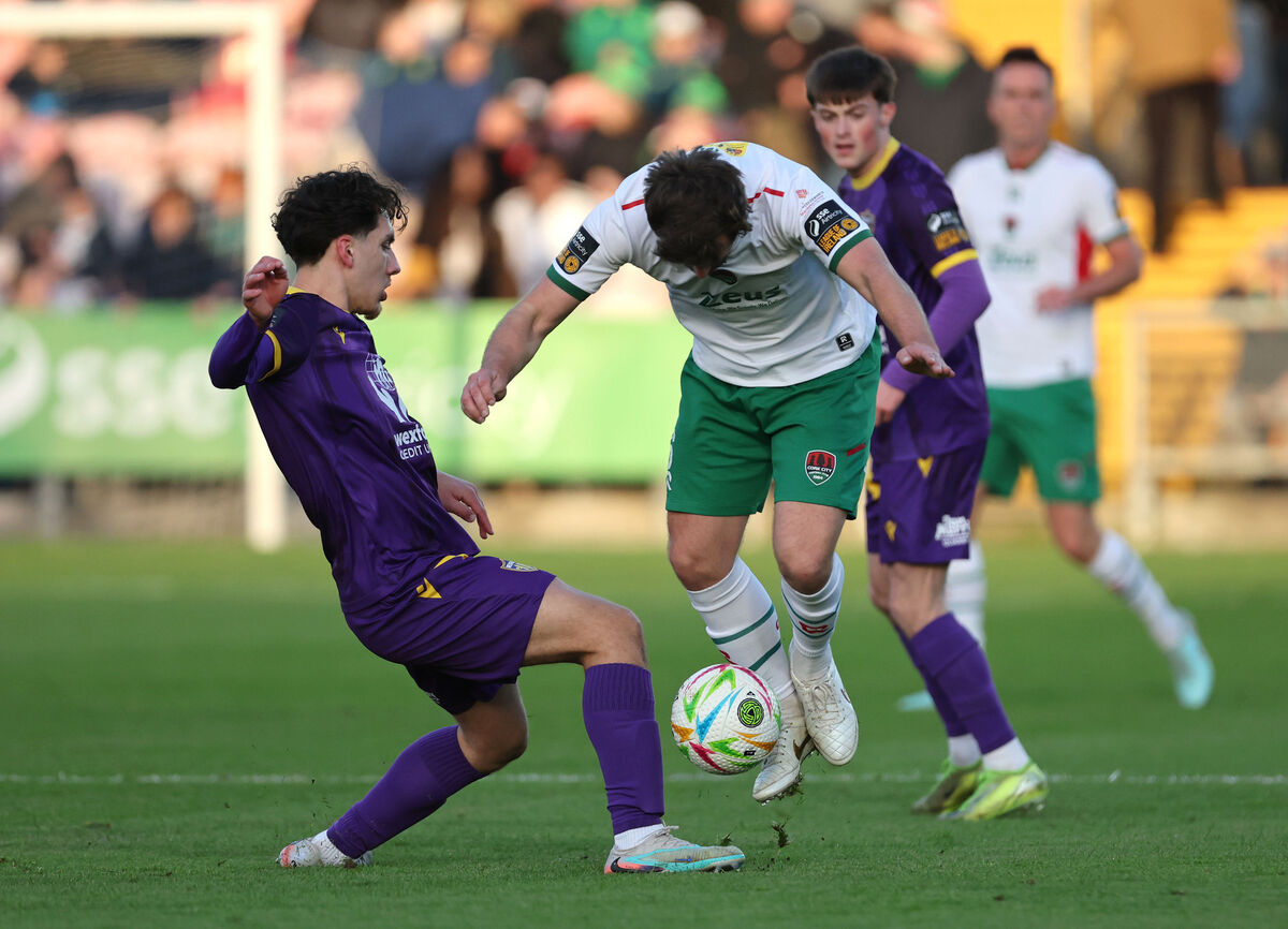 Greg Bolger, Cork City FC, Zayd Abada, Wexford FC battle during their First Division clash at Turner's Cross. Picture: Jim Coughlan. Greg Bolger, Cork City FC, Zayd Abada, Wexford FC battle during their First Division clash at Turner's Cross. Picture: Jim Coughlan.