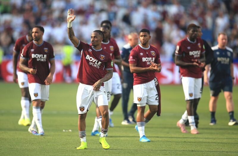 West Ham United's Crysencio Summerville (left) and team-mates applaud the fans after the final whistle in the Premier League match at the London Stadium. Picture: Peter Tarry/PA Wire West Ham United's Crysencio Summerville (left) and team-mates applaud the fans after the final whistle in the Premier League match at the London Stadium. Picture: Peter Tarry/PA Wire