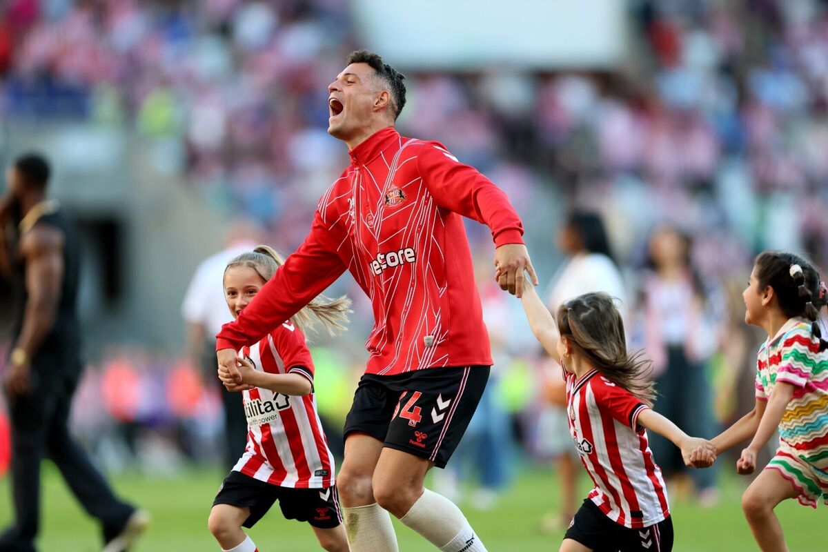 Sunderland's Granit Xhaka after the Premier League match at the Stadium of Light, after beating Chelsea to secure Europa League football. Picture: Richard Sellers/PA Wire. Sunderland's Granit Xhaka after the Premier League match at the Stadium of Light, after beating Chelsea to secure Europa League football. Picture: Richard Sellers/PA Wire.