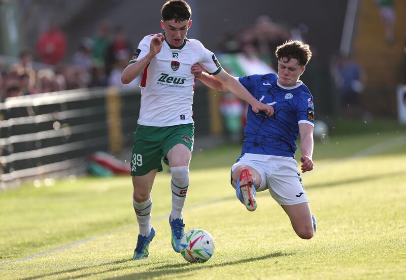  Cillian Murphy, Cork City, tries to get away from Gavin McAteer, Finn Harps. Picture: Jim Coughlan.