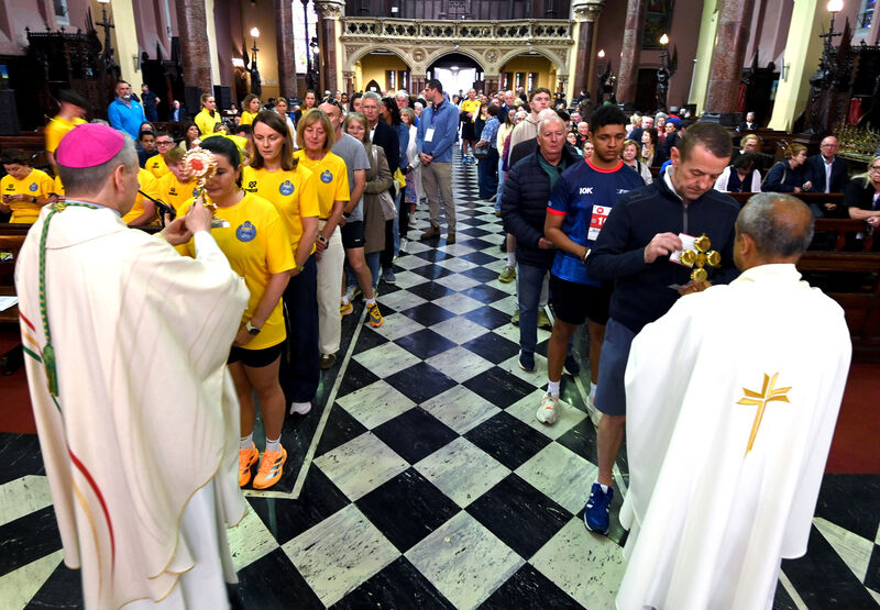 Fintan Gavin, Bishop of Cork and Ross with Monsignor Anthony Figeiredo at the special mass with the relics of St Carlo Acutis, the first millennial saint and for marathon runners remembering Ellen Cassidy at St Peter and Paul's church in Cork. Picture: Eddie O'Hare Fintan Gavin, Bishop of Cork and Ross with Monsignor Anthony Figeiredo at the special mass with the relics of St Carlo Acutis, the first millennial saint and for marathon runners remembering Ellen Cassidy at St Peter and Paul's church in Cork. Picture: Eddie O'Hare