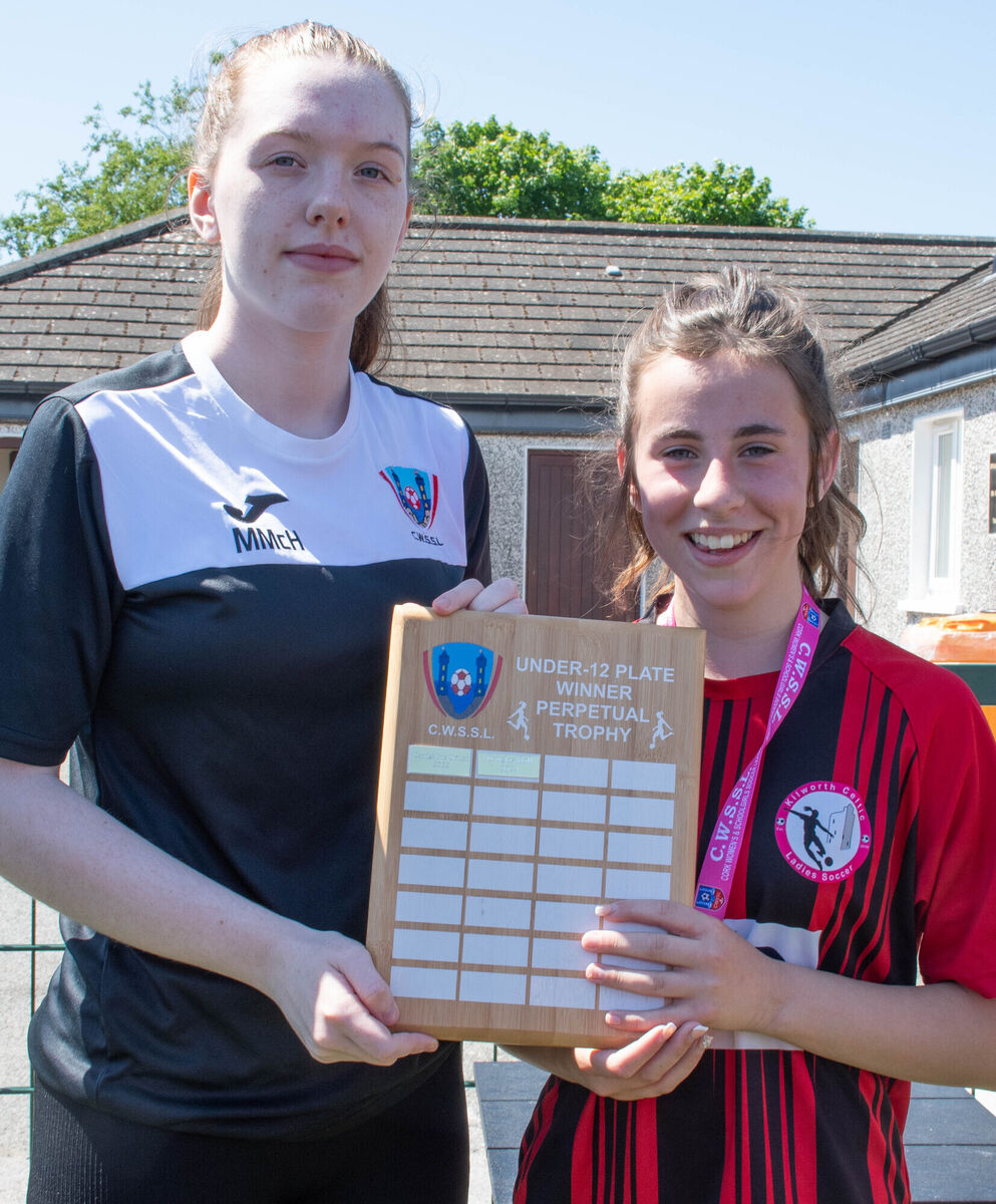 CWSSL U12 coach Muireann McHale presents Kilworth Celtic captain Ria Pierce with the CWSSL U12 Plate following her teams 2-1 win over Kanturk in the final played in St Colman's Park. Picture: Howard Crowdy CWSSL U12 coach Muireann McHale presents Kilworth Celtic captain Ria Pierce with the CWSSL U12 Plate following her teams 2-1 win over Kanturk in the final played in St Colman's Park. Picture: Howard Crowdy