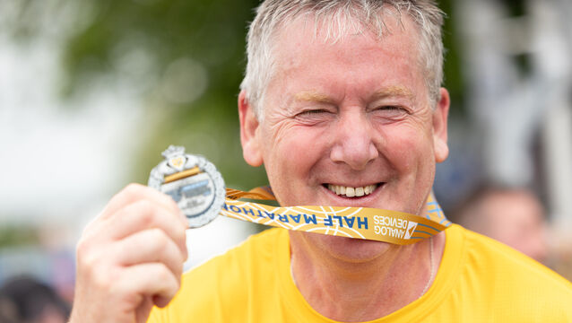 <p>Father of Ellen Cassidy Tom Cassidy, after completing the half marathon at the Cork City Marathon. Picture: Darragh Kane</p>