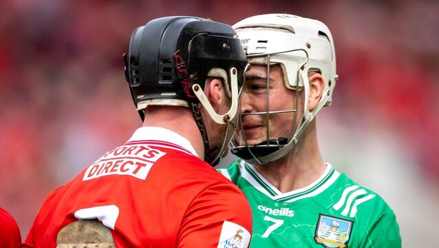 <p>FACE-OFF: Cork’s Eoin Downey with Kyle Hayes of Limerick square up in the last meeting. Picture: INPHO/Morgan Treacy</p>