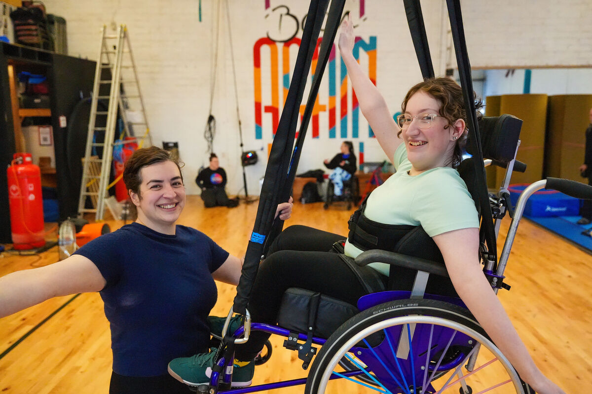 Circus instructor Kate Mitchell showing Ruth Cotter the ropes. Circus instructor Kate Mitchell showing Ruth Cotter the ropes.