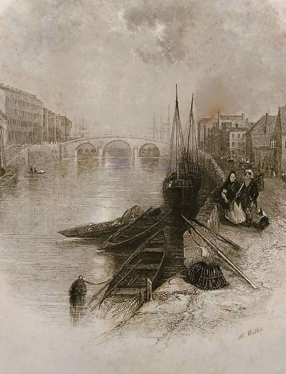 An engraving that demonstrates how boats once came right upriver on the Lee in the city, as far as the Opera House