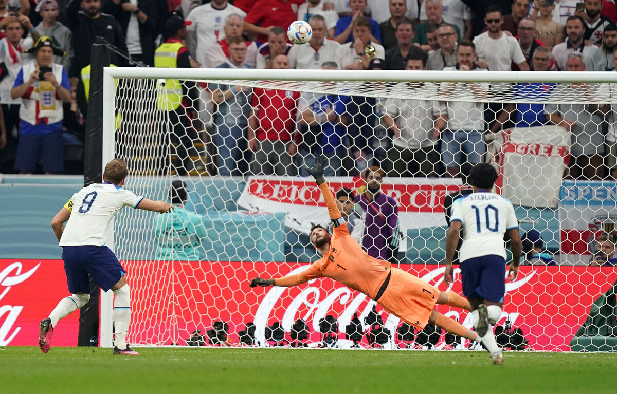 England's Harry Kane misses from the penalty spot during the FIFA World Cup Quarter-Final match against France at the Al Bayt Stadium in Al Khor, Qatar. Picture : Mike Egerton/PA Wire.