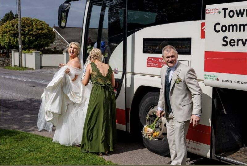 Rachael first mooted the idea of getting the bus to their reception to Conor when they were looking at wedding venues. Rachael first mooted the idea of getting the bus to their reception to Conor when they were looking at wedding venues.
