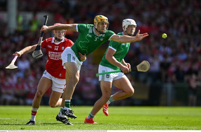 Dan Morrissey of Limerick gets away from Alan Connolly of Cork. Picture: Brendan Moran/Sportsfile