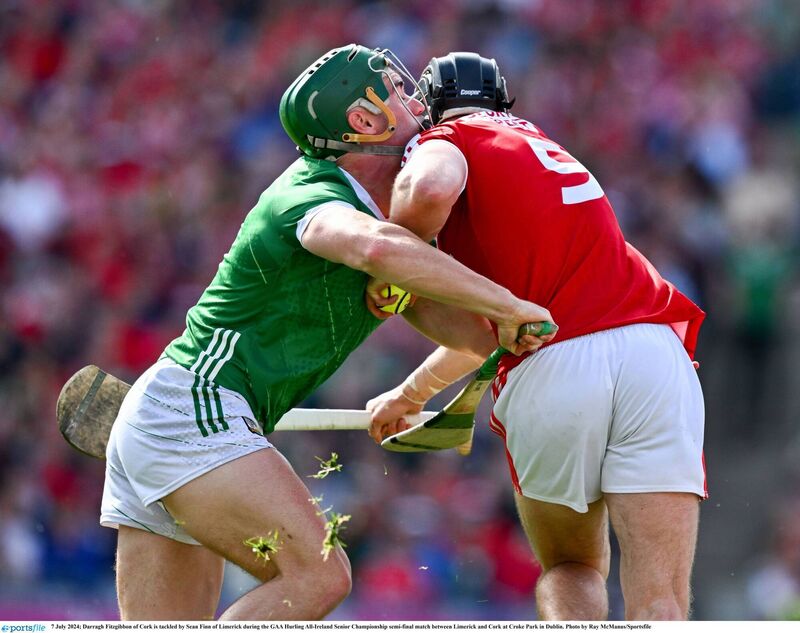 Darragh Fitzgibbon battling Sean Finn. Picture: Ray McManus/Sportsfile