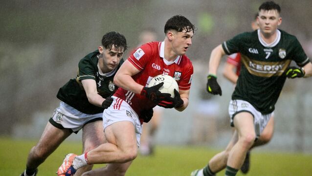 <p>Tom Whooley of Cork in action against Conor Clifford and Mikey Corridon of Kerry. Picture: Brendan Moran/Sportsfile</p>