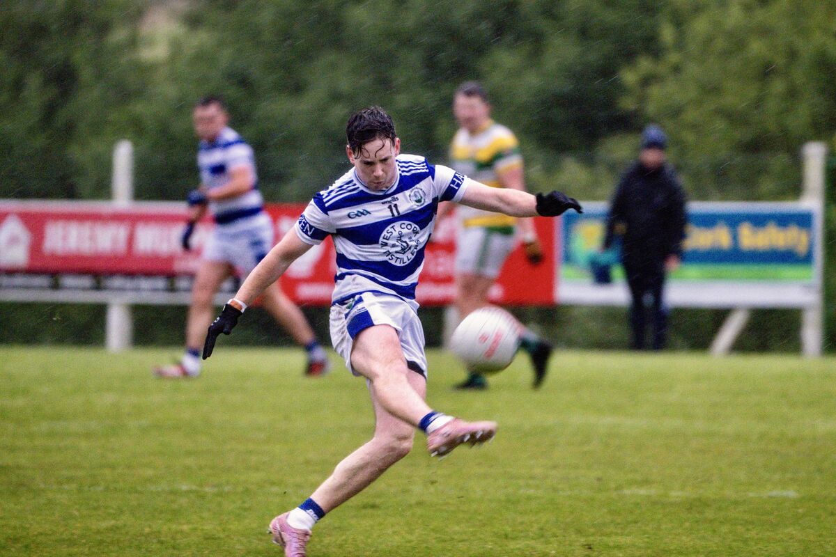 Castlehaven’s Micheál Maguire takes aim against Carbery Rangers. Picture: Chani Anderson Castlehaven’s Micheál Maguire takes aim against Carbery Rangers. Picture: Chani Anderson