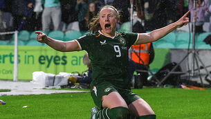 Amber Barrett celebrates after she scores her sides 3rd goal of the match 5/6/2026