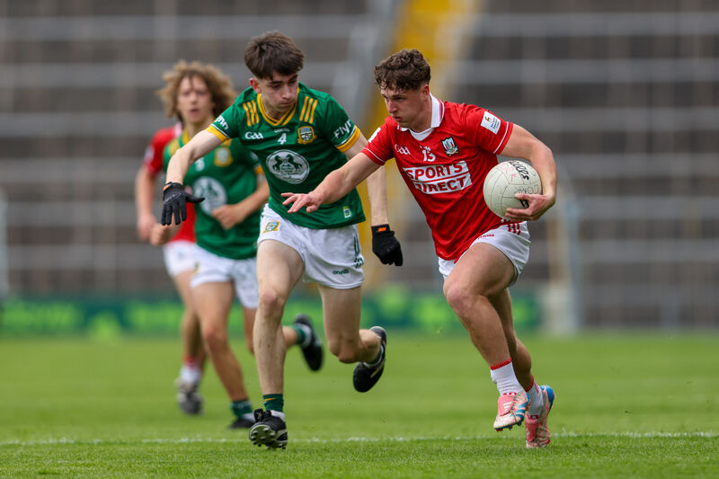 Cork's Tom Whooley shoots for goal despite pressure from Meath's John Killoran. Picture: Diarmuid Brennan/Sportsfocus Cork's Tom Whooley shoots for goal despite pressure from Meath's John Killoran. Picture: Diarmuid Brennan/Sportsfocus