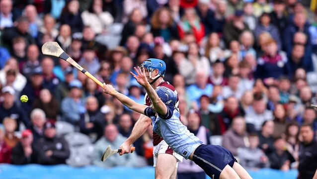 <p>Galway's Conor Cooney shoots from Brian Hayes of Dublin in the Leinster Hurling final at Croke Park. Picture: INPHO/Tom O’Hanlon</p>