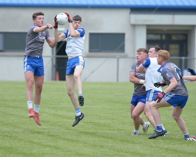 Killian Cronin (Knocknagree) wins possession from Seán Ó Foirréidh (Cill a Martra) in the McCarthy Insurance Group Division 1 FL game at Knocknagree. Picture: John Tarrant