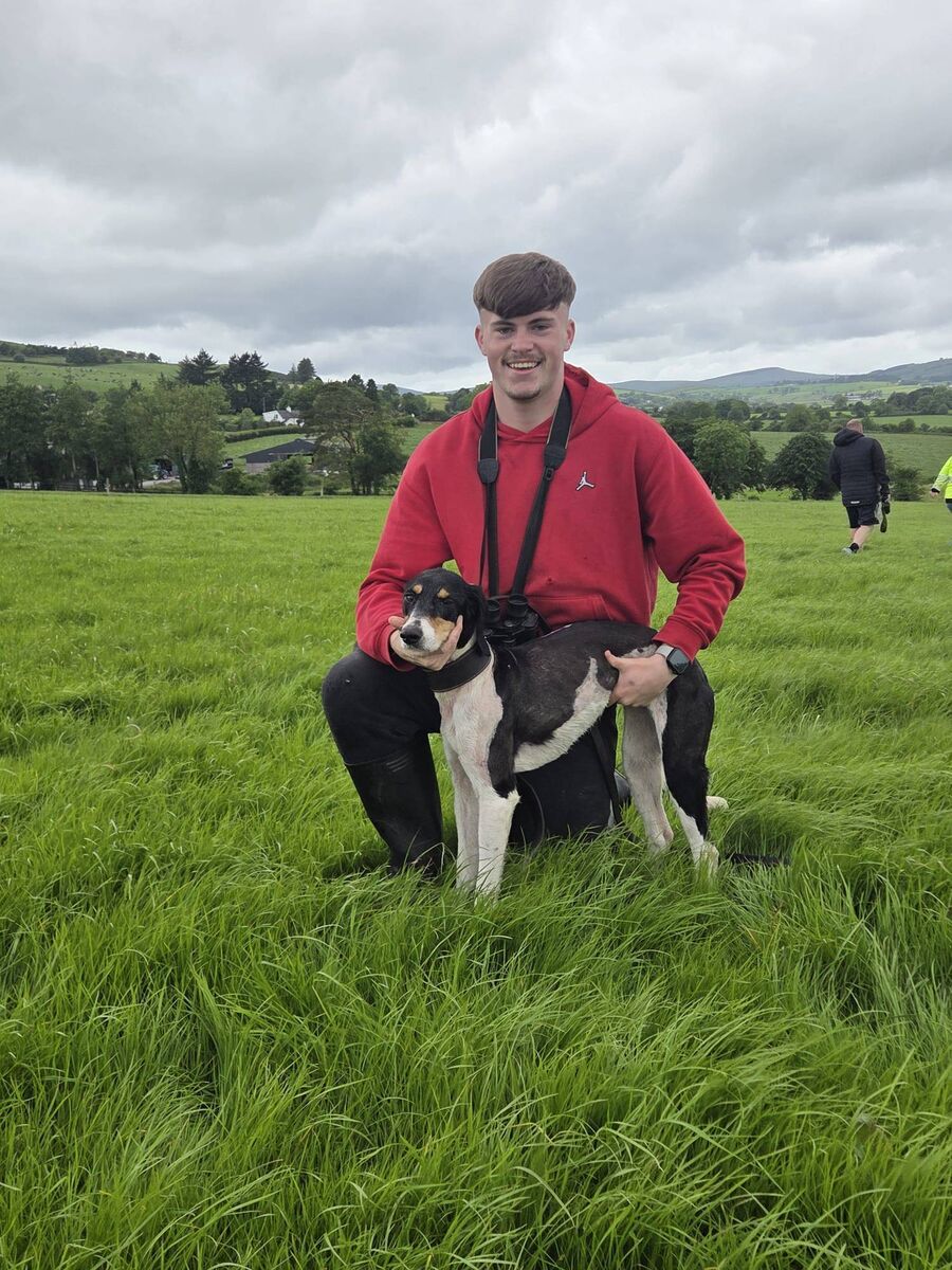 Callum McCarthy of Mayfield with Mossy's Diamond winner of the Puppy International draghunt at Aghabullogue. Callum McCarthy of Mayfield with Mossy's Diamond winner of the Puppy International draghunt at Aghabullogue.