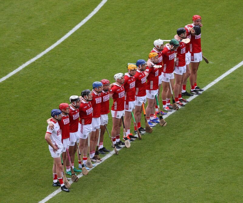 The Cork team stand for the national anthem. Picture: Inpho/Tom O’Hanlon The Cork team stand for the national anthem. Picture: Inpho/Tom O’Hanlon