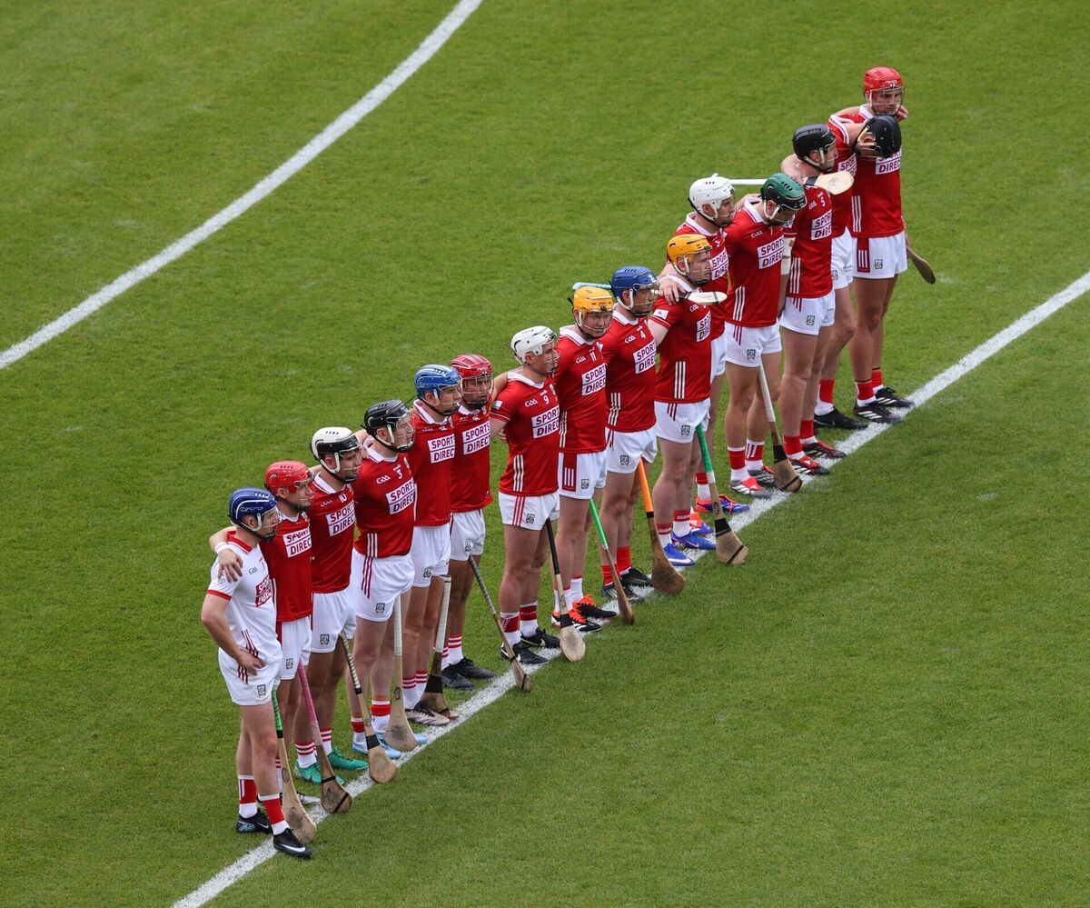The Cork team stand for the national anthem. Picture: Inpho/Tom O’Hanlon The Cork team stand for the national anthem. Picture: Inpho/Tom O’Hanlon