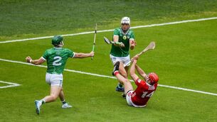 <p>Brian Hayes of Cork shoots to score his side's second goal despite the efforts of Kyle Hayes and Sean Finn at SuperValu Páirc Uí Chaoimh. Picture: Brendan Moran/Sportsfile</p> <p>Brian Hayes of Cork shoots to score his side's second goal despite the efforts of Kyle Hayes and Sean Finn at SuperValu Páirc Uí Chaoimh. Picture: Brendan Moran/Sportsfile</p>