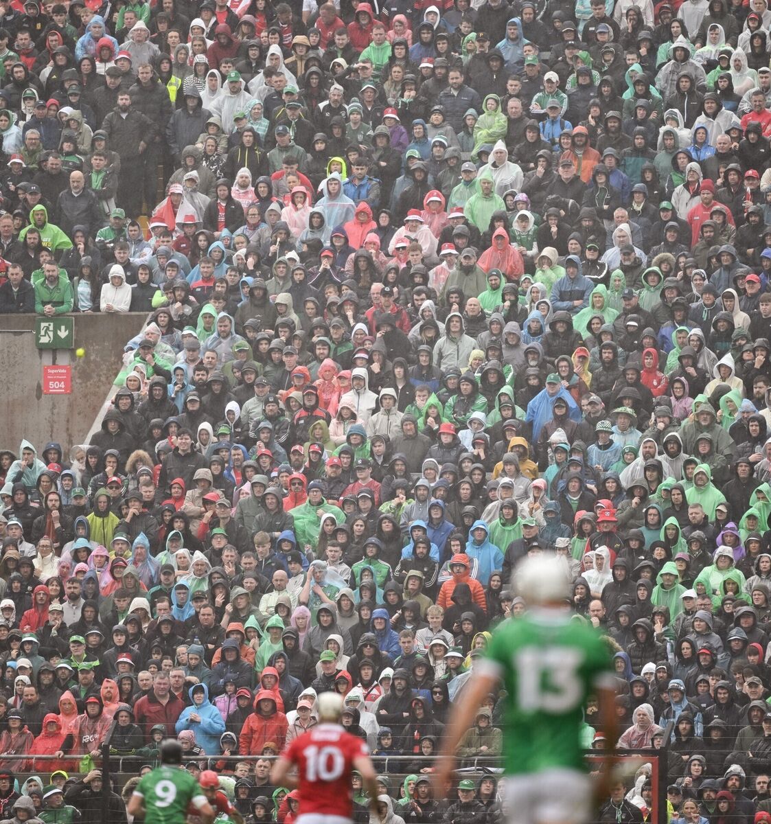 Supporters wear ponchos in the rain on Sunday at SuperValu Páirc Uí Chaoimh. Picture: David Fitzgerald/Sportsfile
