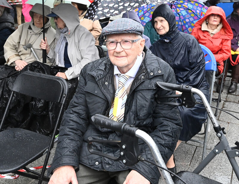 Joe Murphy, Ballincollig a former marshall who has attended over 60 processions who braved the wet weather. Joe Murphy, Ballincollig a former marshall who has attended over 60 processions who braved the wet weather.