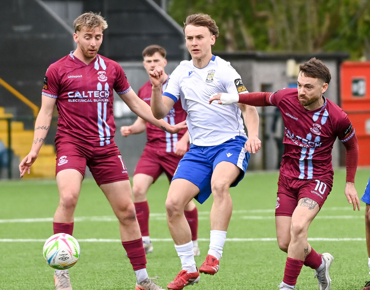 Cobh Ramblers' Dylan McGlade battles with Athlone Town's Brian McManus during their SSE Airtricity League Division 1 clash at St Colman's Park. Cobh Ramblers' Dylan McGlade battles with Athlone Town's Brian McManus during their SSE Airtricity League Division 1 clash at St Colman's Park.