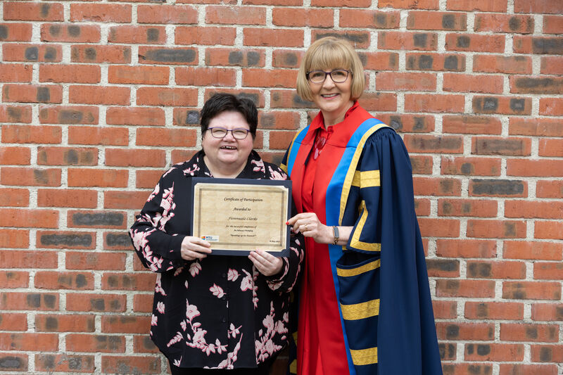 President of MTU Prof Maggie Cusack with graduate Fionnuala Clarke, Blackpool who is supported by Cope Foundation at the MTU Cope Advocacy Graduation Ceremony in the Bishopstown Campus. President of MTU Prof Maggie Cusack with graduate Fionnuala Clarke, Blackpool who is supported by Cope Foundation at the MTU Cope Advocacy Graduation Ceremony in the Bishopstown Campus.