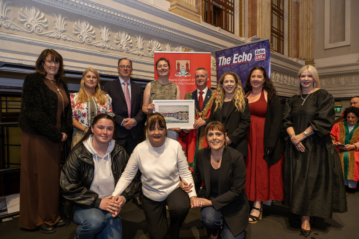 Members of the Dillons Cross Project were presented with a Community Award in the category of Community Development and Lifelong Learning. Included are John O'Mahony, editor of The Echo and Valerie O'Sullivan, chief executive, Cork City Council. Members of the Dillons Cross Project were presented with a Community Award in the category of Community Development and Lifelong Learning. Included are John O'Mahony, editor of The Echo and Valerie O'Sullivan, chief executive, Cork City Council.