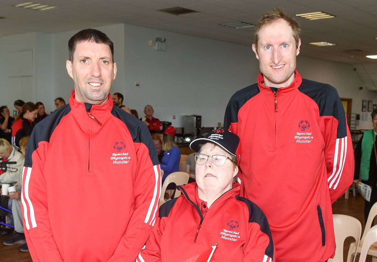 Timmy Sheehan, Maria O’Connell, and James Healy, at the party for team members representing Horizons on Team Munster in the upcoming Ireland Games. Timmy Sheehan, Maria O’Connell, and James Healy, at the party for team members representing Horizons on Team Munster in the upcoming Ireland Games.