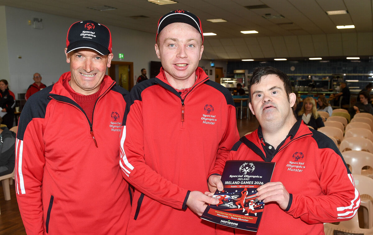 Michael Broderick, Alan O’Keeffe, and Gerard O’Callaghan, attending the party for team members representing Horizons on Team Munster in the upcoming Ireland Games. Michael Broderick, Alan O’Keeffe, and Gerard O’Callaghan, attending the party for team members representing Horizons on Team Munster in the upcoming Ireland Games.