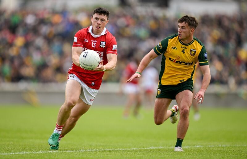 Mark Cronin of Cork in action against Peadar Mogan of Donegal. Picture: Ramsey Cardy/Sportsfile Mark Cronin of Cork in action against Peadar Mogan of Donegal. Picture: Ramsey Cardy/Sportsfile