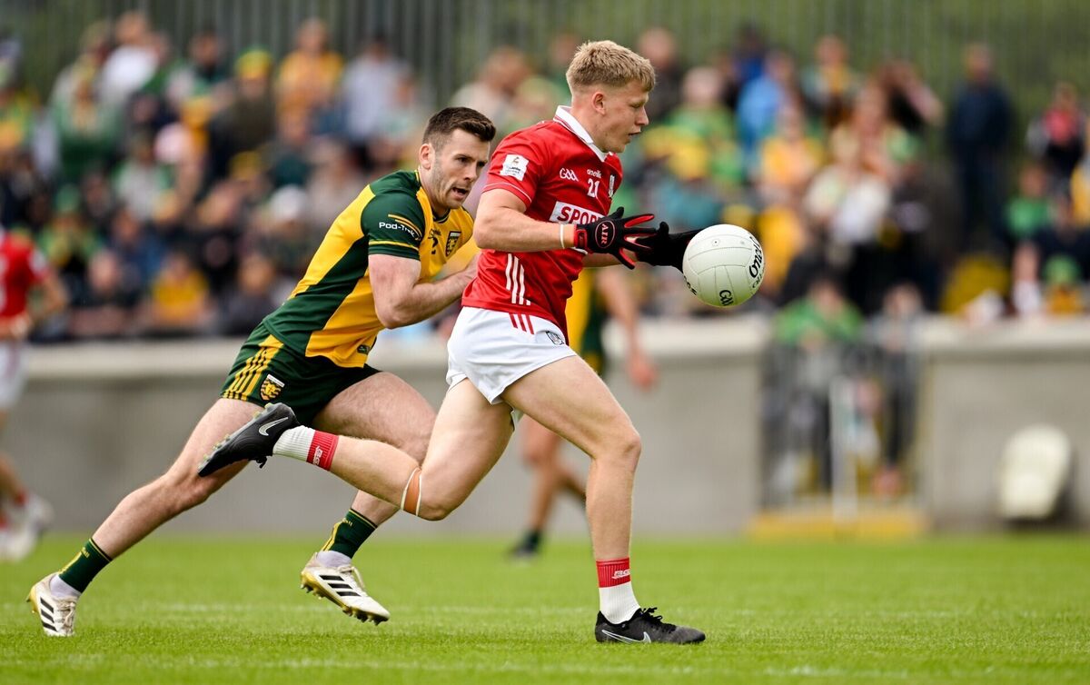 Dara Sheedy of Cork in action against Eoghan Bán Gallagher of Donegal. Picture: Ramsey Cardy/Sportsfile Dara Sheedy of Cork in action against Eoghan Bán Gallagher of Donegal. Picture: Ramsey Cardy/Sportsfile