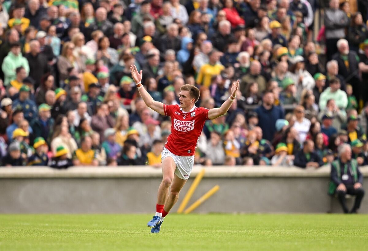 Tommy Walsh of Cork celebrates a two-point score against Donegal. Picture: Ramsey Cardy/Sportsfile