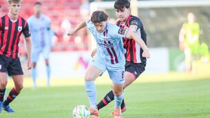 <p>Rhys Gourdie Cobh Ramblers and Taylor McCarthy Longford Town in Bishopsgate, Longford. Photo Paul Molloy. </p> <p>Rhys Gourdie Cobh Ramblers and Taylor McCarthy Longford Town in Bishopsgate, Longford. Photo Paul Molloy. </p>