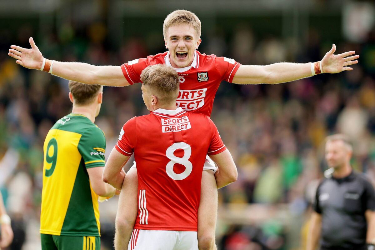 GAA All-Ireland Senior Football Championship Round 2A, MacCumhaill Park, Donegal 13/6/2026 Donegal vs Cork Cork's Tommy Walsh celebrates after the game with Ian Maguire Mandatory Credit ©INPHO/Laszlo Geczo