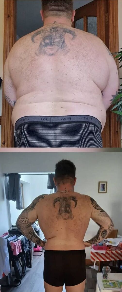 Alan Busteed before and after his body transformation. He went from weighing close to 170kg - more than 26-and-a-half stone - to around 90kg today Alan Busteed before and after his body transformation. He went from weighing close to 170kg - more than 26-and-a-half stone - to around 90kg today