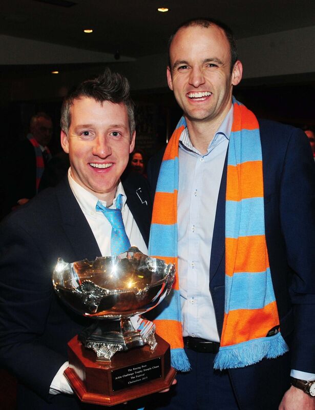 Colm O'Connell (left) with Ronan Murphy of The Castle, Glanmire, with the Arkle Trophy which was won by Un De Sceaux, owned by Eddie O'Connell, at Cheltenham. Colm O'Connell (left) with Ronan Murphy of The Castle, Glanmire, with the Arkle Trophy which was won by Un De Sceaux, owned by Eddie O'Connell, at Cheltenham.