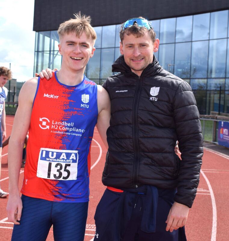 Max O'Reilly, winner of the 200m, with Craig Harrington, MTU Athletics Development Officer. Picture: John Walshe Max O'Reilly, winner of the 200m, with Craig Harrington, MTU Athletics Development Officer. Picture: John Walshe