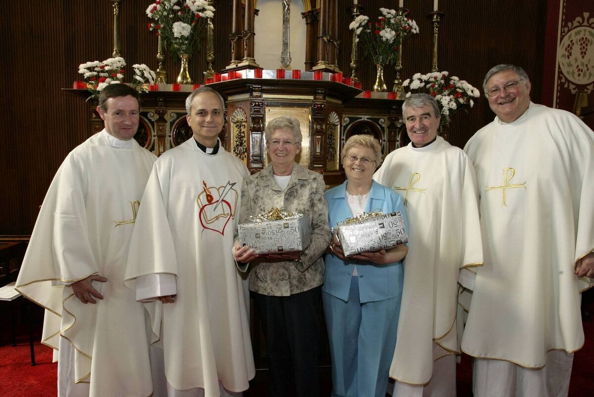 In 2007, Peg Bolton and Marie Finn choir were acknowledged for their 50 years contribution to the the choir. They are pictured with Robert Prevost, then Prior General of the worldwide Augustinian order, and now Pope Leo XIV, Fr. Jerry Horan, Fr. Pat Moran and Fr. Michael Brennock. Picture: Gerard Bonus
In 2007, Peg Bolton and Marie Finn choir were acknowledged for their 50 years contribution to the the choir. They are pictured with Robert Prevost, then Prior General of the worldwide Augustinian order, and now Pope Leo XIV, Fr. Jerry Horan, Fr. Pat Moran and Fr. Michael Brennock. Picture: Gerard Bonus