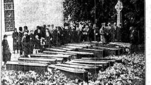 <p>A photo from the Cork Examiner report of the Dromcollogher fire in September, 1926, showing some of the coffins. More than half the victims could not be identified and a mass burial took place.</p> <p>A photo from the Cork Examiner report of the Dromcollogher fire in September, 1926, showing some of the coffins. More than half the victims could not be identified and a mass burial took place.</p>