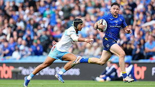 BKT United Rugby Championship Grand Final Leinster vs Vodacom Bulls Hugo Keenan tackled by Kurt-Lee Arendse 19/6/2026