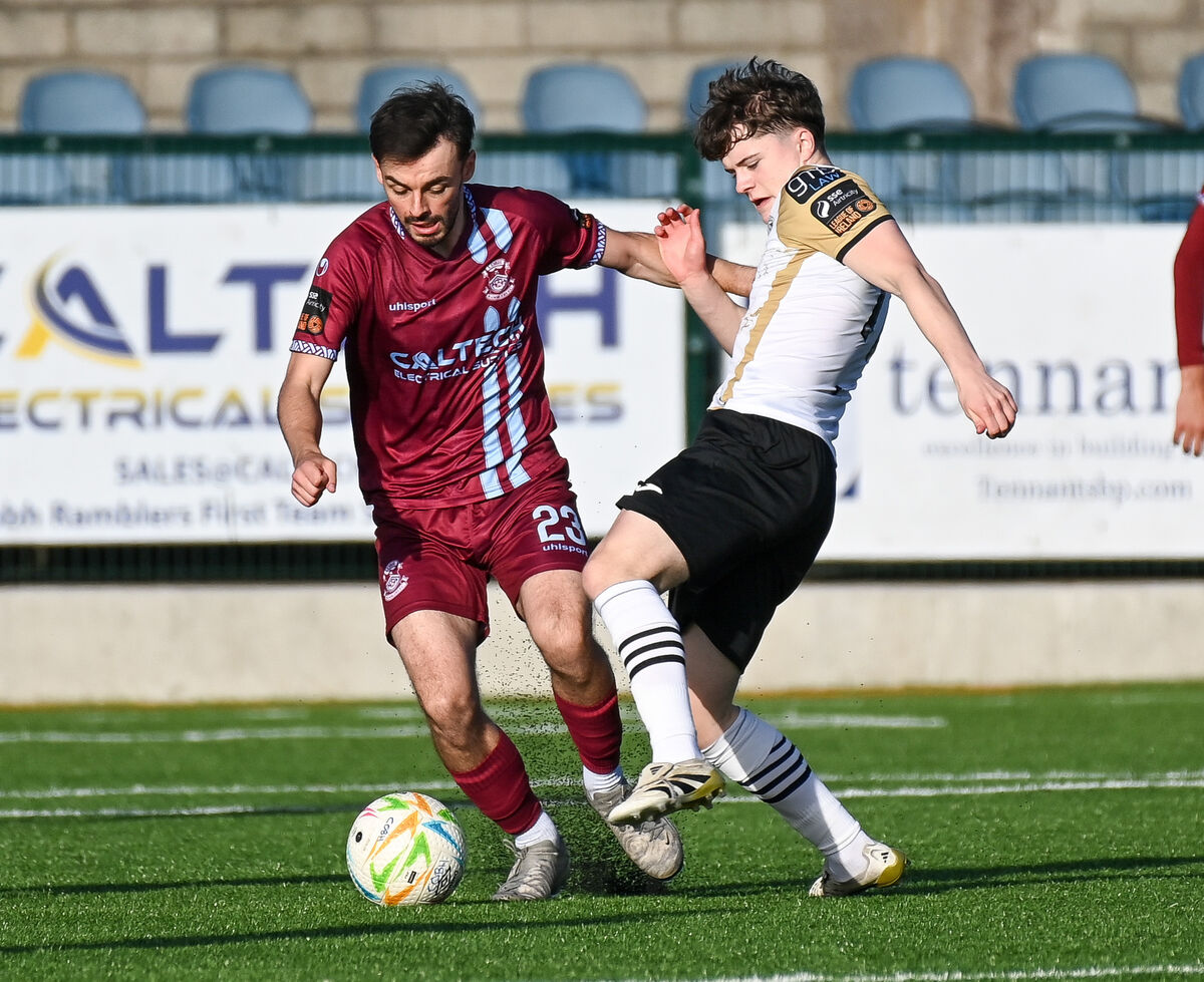 Cobh Ramblers' Shane Griffin battles with Finn Harps' Gavin McAteer during their SSE Airtricity League Division 1 clash at St Colman's Park. Cobh Ramblers' Shane Griffin battles with Finn Harps' Gavin McAteer during their SSE Airtricity League Division 1 clash at St Colman's Park.