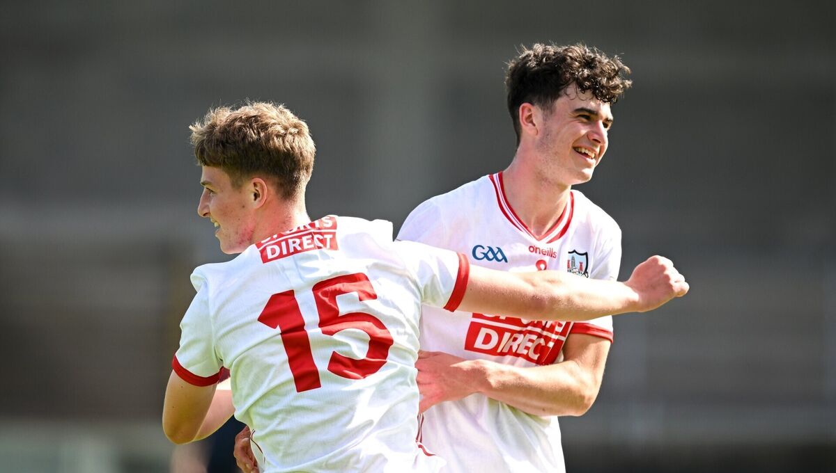Cork players Donal Herlihy, left, and Kieran O'Shea celebrate after their side's victory over Derry. Picture: Sam Barnes/Sportsfile