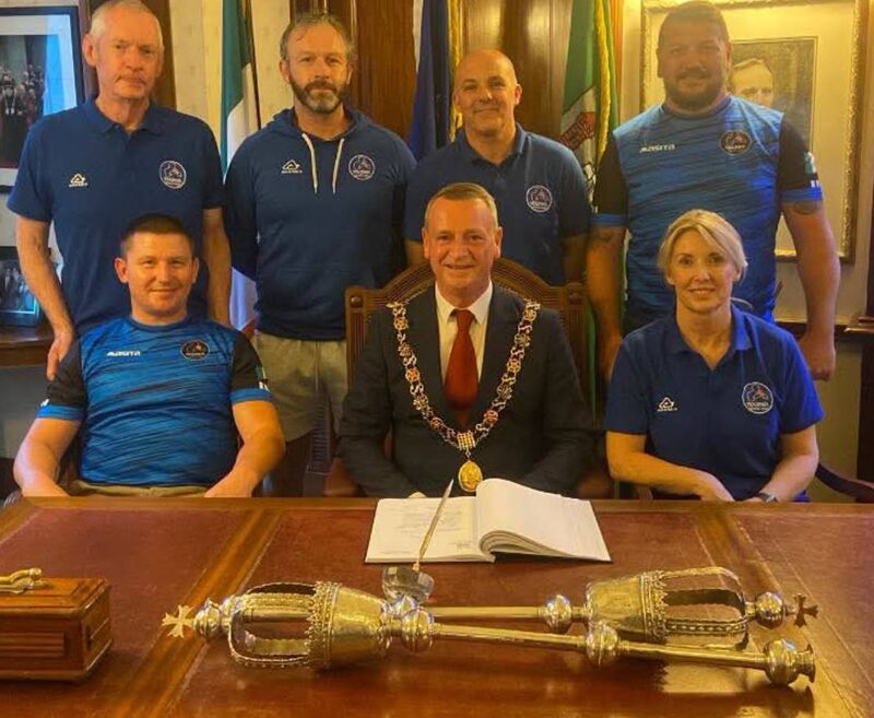 Back row: L to R: Kieran Lingwood, Ian Power, Shane Forde, and Mark Cotter. Front Row: L to R: Andrew Thornton, Lord Mayor Fergal Dennehy and Louise Forde MOB